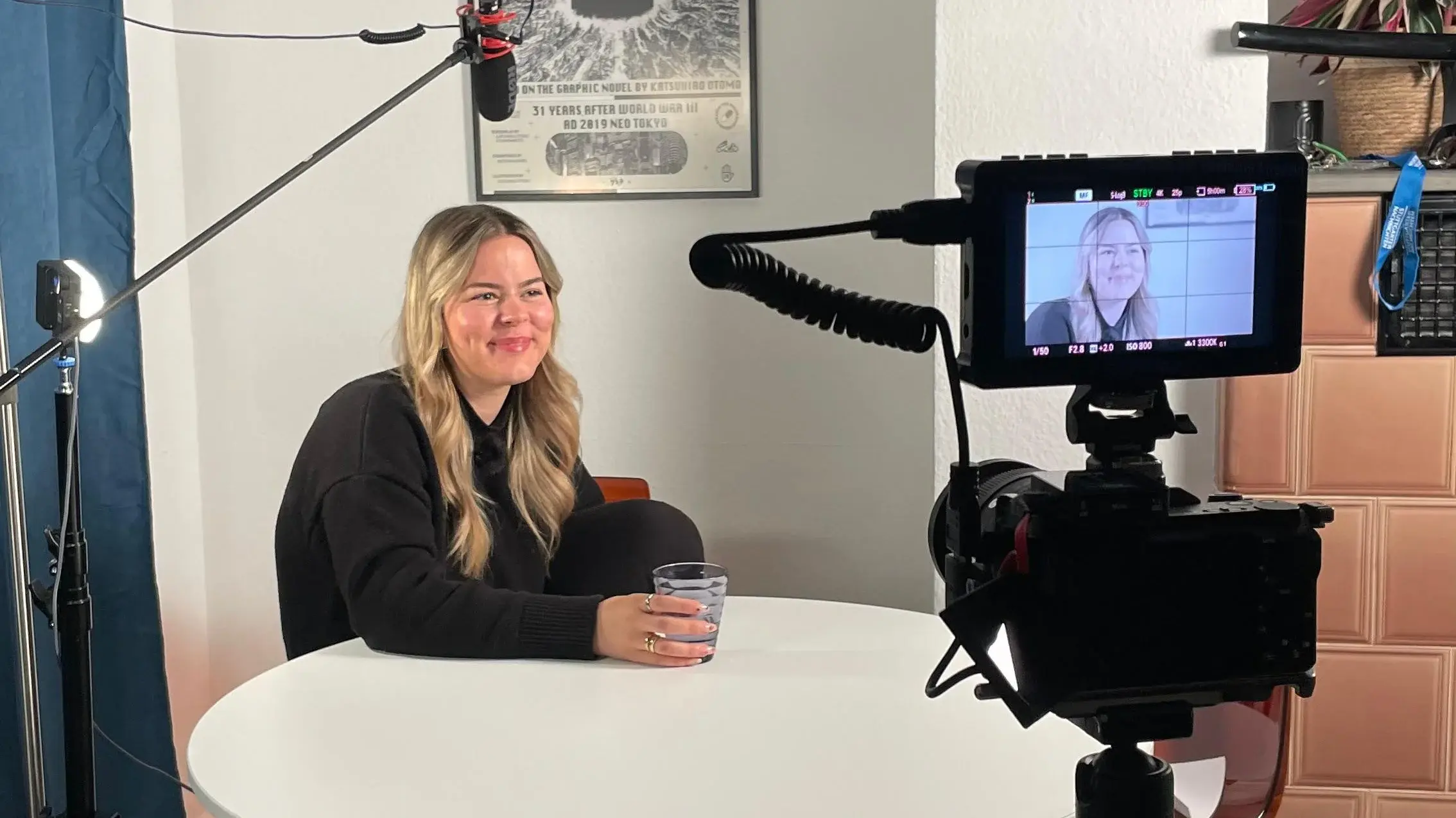A student being interviewed on camera.